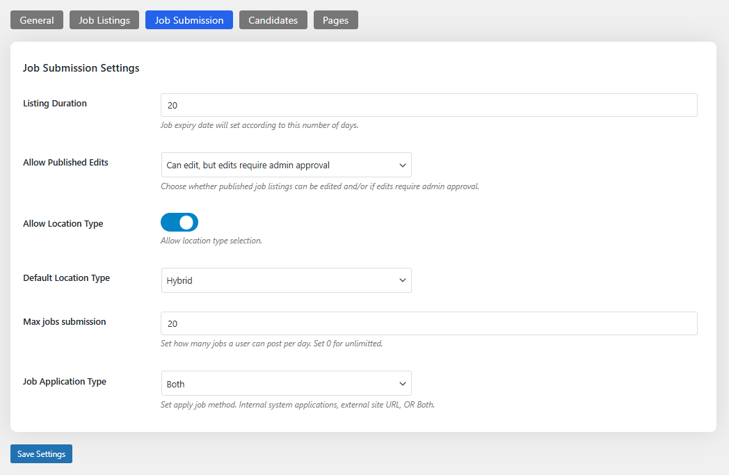 Plugin settings page