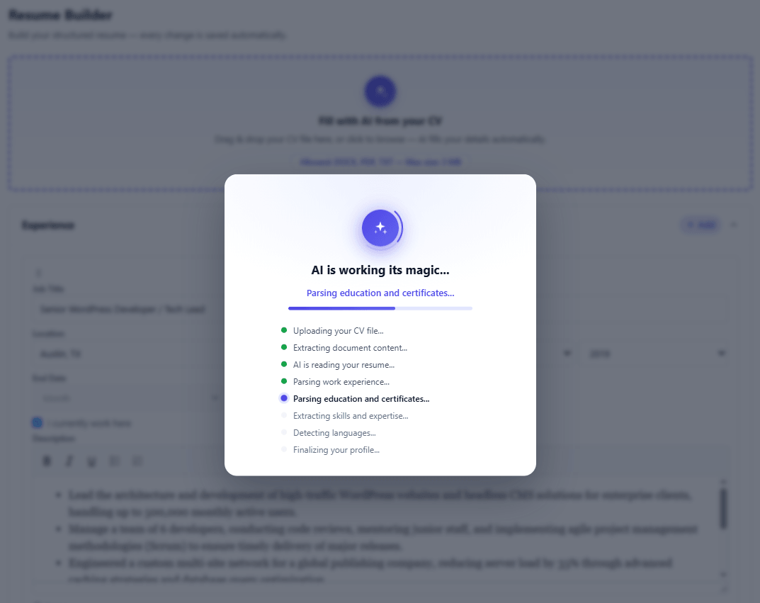 AI resume parsing in progress