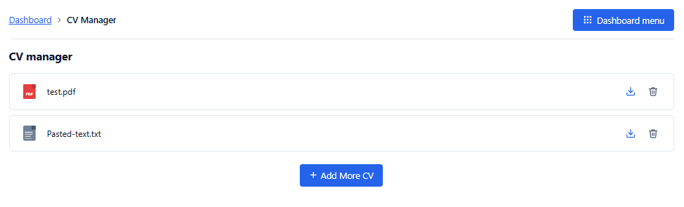 CV manager page